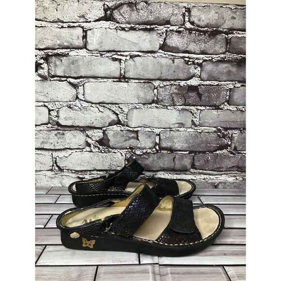 Alegria VER-582 Black Multicolor Shimmer Strap Wedge Sandals Women Sz 37EU/6.5US - Picture 15 of 16